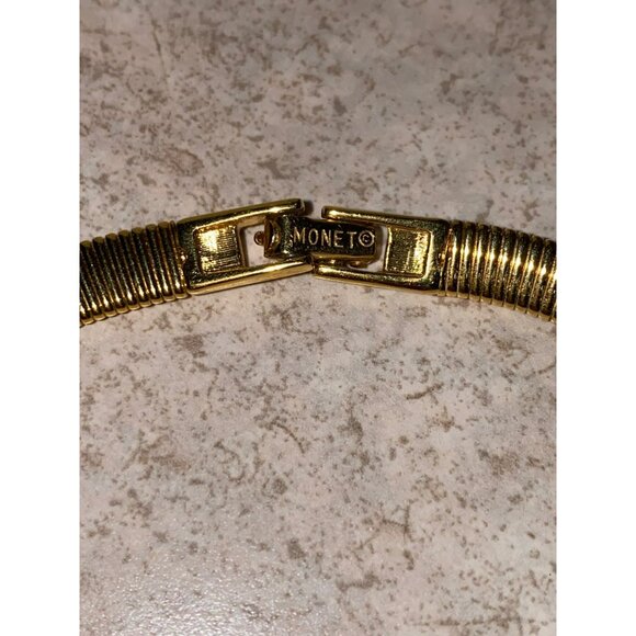 Monet 80’s Vinatge Gold-Tone Snake Chain Necklace With Black & Cream Enamel Chev - Picture 8 of 8